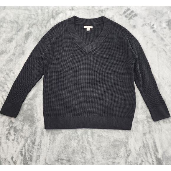 Goodthreads Everyday Soft Blend Thermal Long Sleeve V-Neck Sweater Size M Black - Picture 1 of 9